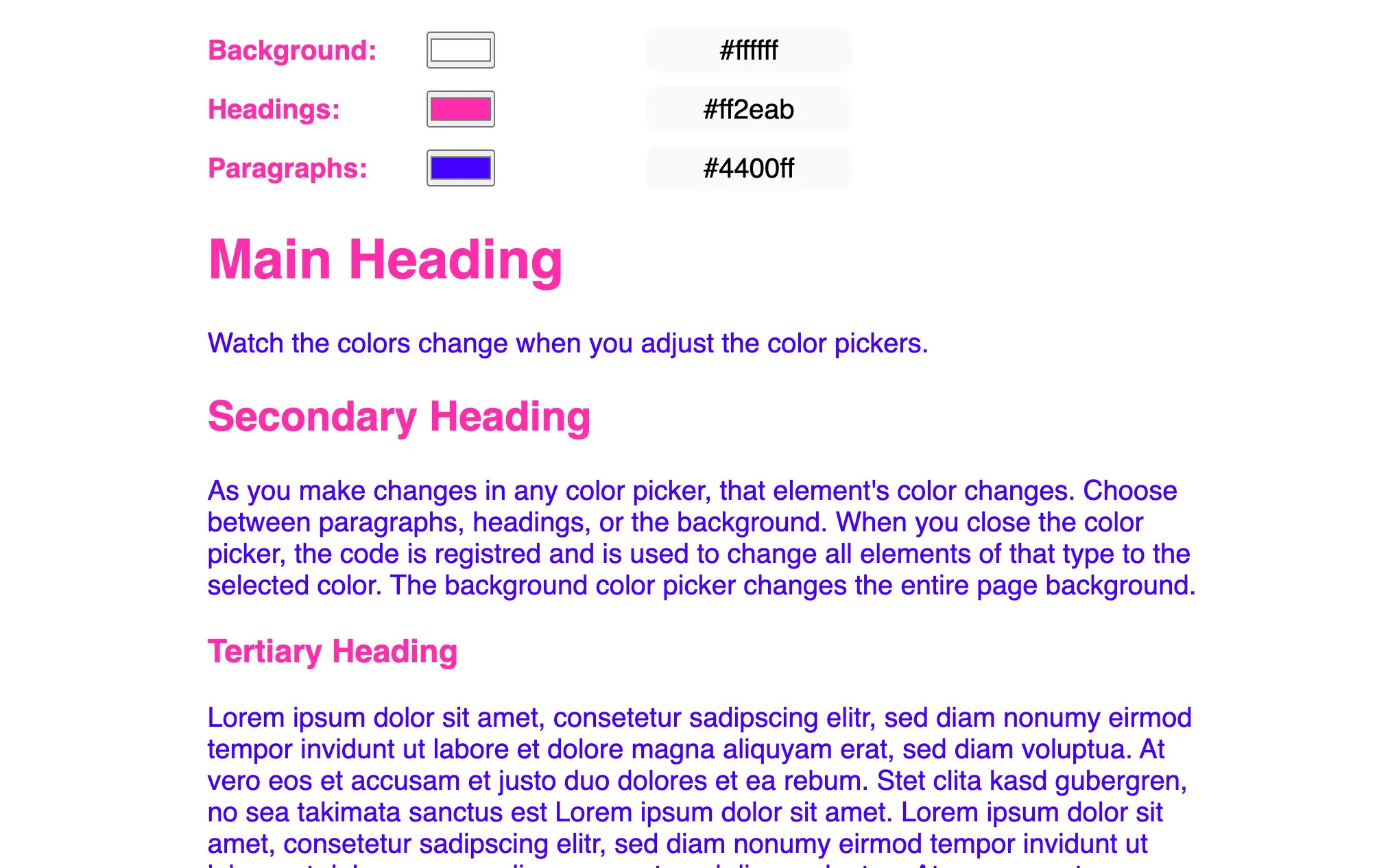 Screenshot of hero section of application